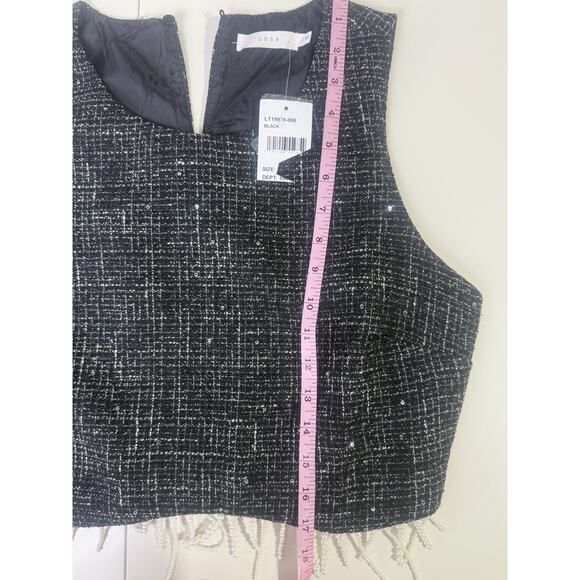 Lush Large Tweed Cropped Tank Pearl Detail Festival Party Nightlife Clubwear - Picture 9 of 9